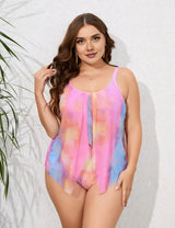 Women Plus Size Tie Dye Tankini - PRUSES