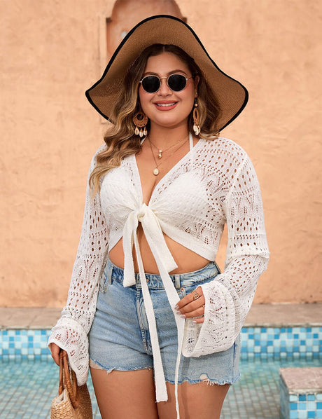 Women Plus Size Tie Front Crop Cover Up | PRUSES - PRUSES