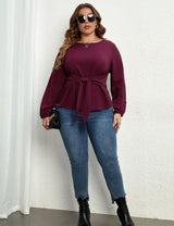 Women Plus Size Tie Front Long Sleeve Shirt | PRUSES - PRUSES