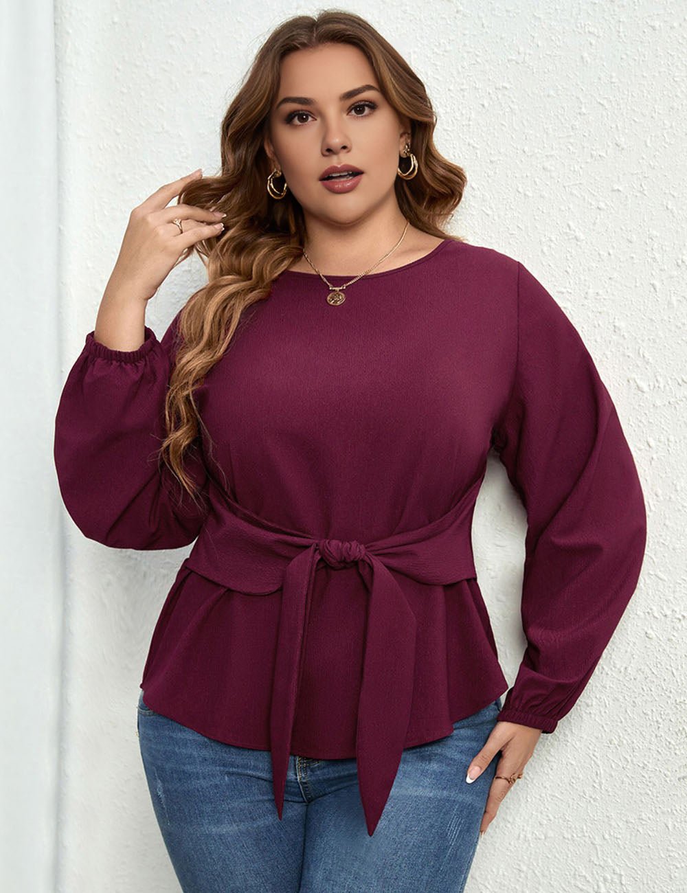 Women Plus Size Tie Front Long Sleeve Shirt | PRUSES - PRUSES