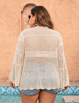 Women Plus Size Tie Front Pointelle Knit Cardigan - PRUSES