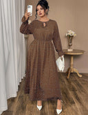 Women Plus Size Tie - Neck Polka Dot Printed Maxi Dress - PRUSES