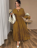 Women Plus Size Tie - Neck Polka Dot Printed Maxi Dress - PRUSES