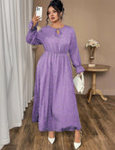 Women Plus Size Tie - Neck Polka Dot Printed Maxi Dress - PRUSES