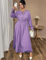 Women Plus Size Tie - Neck Polka Dot Printed Maxi Dress - PRUSES