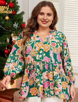 Women Plus Size Tied V Neck Babydoll Top | PRUSES - PRUSES