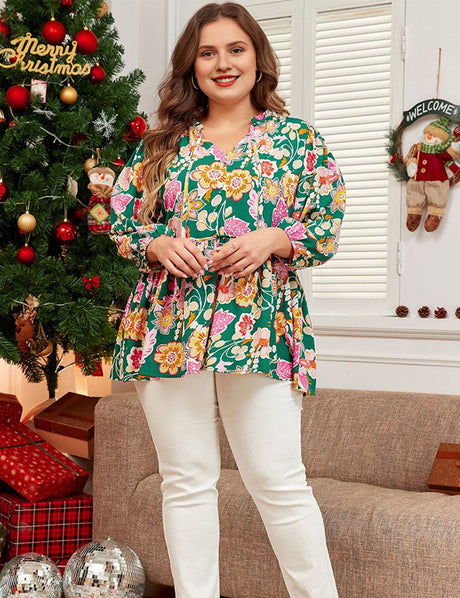 Women Plus Size Tied V Neck Babydoll Top | PRUSES - PRUSES