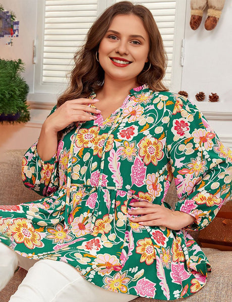 Women Plus Size Tied V Neck Babydoll Top | PRUSES - PRUSES