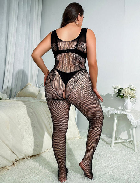 Women Plus Size Tight Fitting Fishnet Romper Hollow Bodystockings | PRUSES - PRUSES