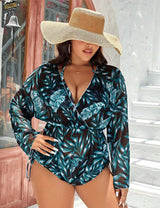 Women Plus Size Tropical Halter Triangle Bikini Set - PRUSES