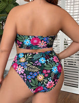 Women Plus Size Tropical Print Bandeau Bikini Set - PRUSES