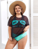 Women Plus Size Tropical Print Bikini Set With Cover Up - PRUSES