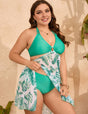 Women Plus Size Tropical Print Halter Neck Swim Dress | PRUSES - PRUSES