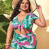 Women Plus Size Tropical Print One - Piece Swimsuit with Knot - PRUSES