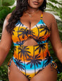 Women Plus Size Tropical Printed One - Piece Swimsuit  - PRUSES