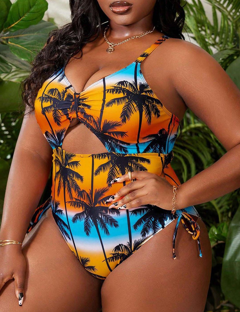Women Plus Size Tropical Printed One - Piece Swimsuit  - PRUSES