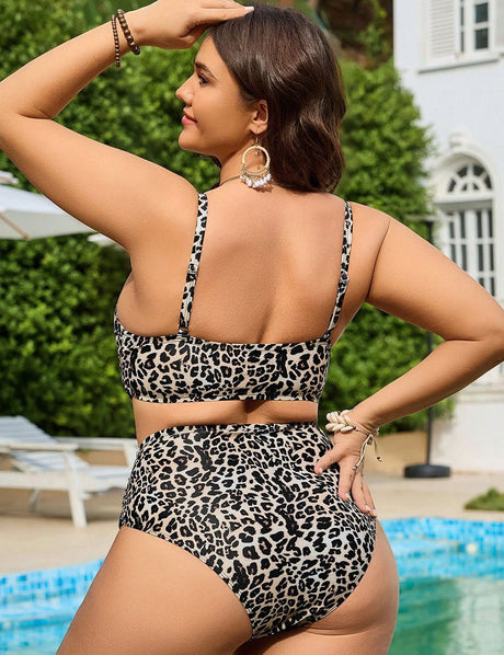 Women Plus Size Two - Piece Bikini Leopard Print Swimsuit - PRUSES