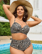 Women Plus Size Two - Piece Bikini Leopard Print Swimsuit - PRUSES