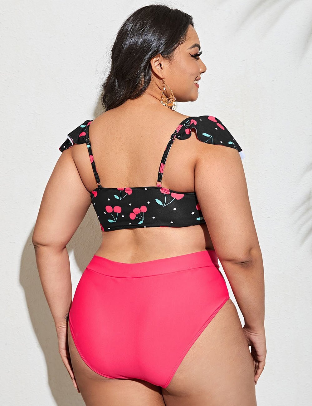 Women Plus Size Two - Piece Cherry Print Bikini - PRUSES