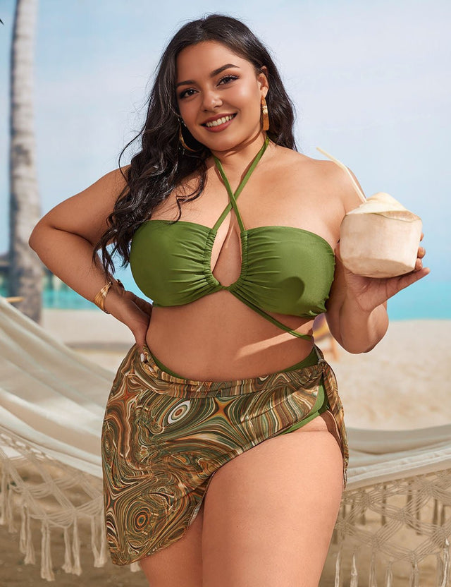 Women Plus Size Two - Piece Swimsuit Bikini Three - Piece Set - PRUSES