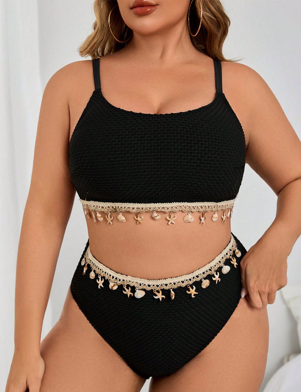 Women Plus Size Two - Piece Swimsuit with Shell and Star - PRUSES