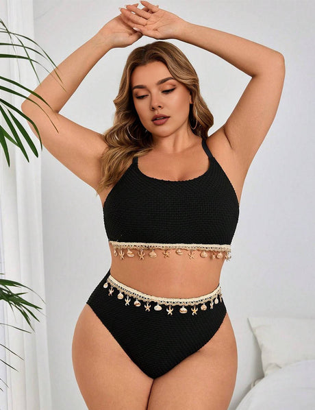 Women Plus Size Two - Piece Swimsuit with Shell and Star - PRUSES