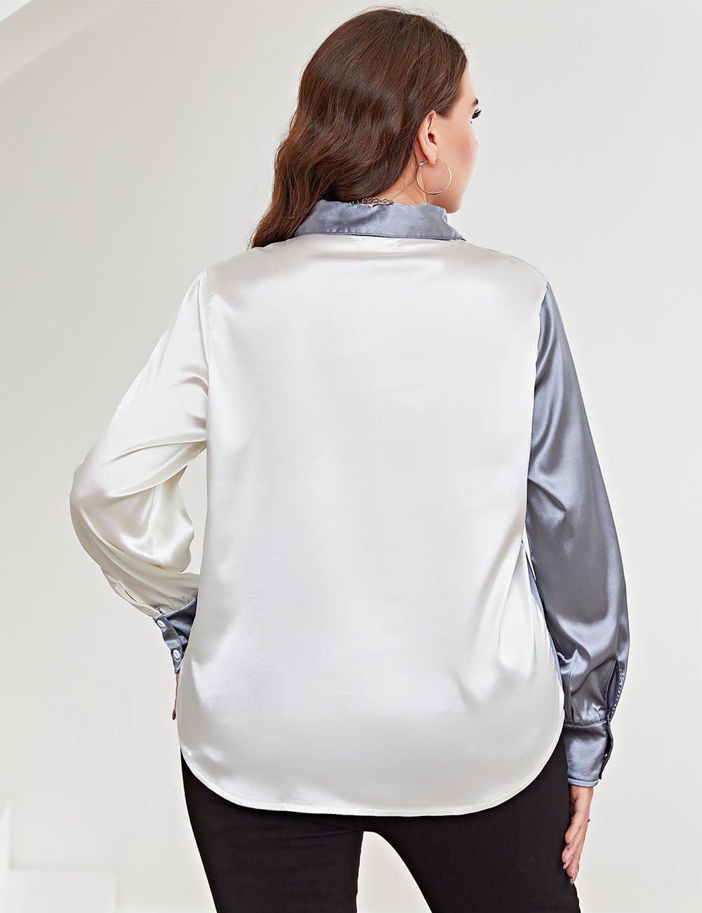 Women Plus Size Two - Tone Long Sleeve Shirt | PRUSES - PRUSES