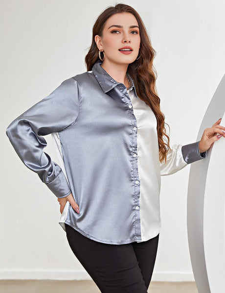 Women Plus Size Two - Tone Long Sleeve Shirt | PRUSES - PRUSES