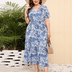 Women Plus Size V - Neck Floral Loose Dress - PRUSES