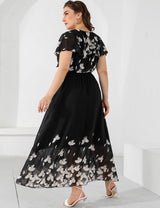 Women Plus Size V - Neck Floral Pattern Dress | PRUSES - PRUSES