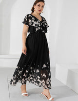 Women Plus Size V - Neck Floral Pattern Dress | PRUSES - PRUSES