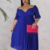 Women Plus Size V Neck Hem Pleated Short Sleeves Dress - PRUSES