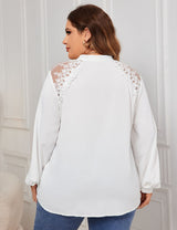Women Plus Size V neck Lace Stitching Printing Shirt | PRUSES - PRUSES