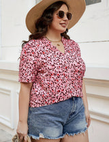 Women Plus Size V - Neck Pink Leopard Print Blouse | PRUSES - PRUSES