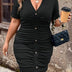 Women Plus Size V - Neck Pleated Bodycon Dress - PRUSES