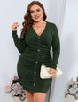Women Plus Size V - Neck Pleated Bodycon Dress - PRUSES