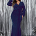 Women Plus Size V - Neck Pleated Evening Dress - PRUSES
