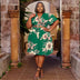 Women Plus Size V Neck Printed Ruffle Sleeve Pocket Dress - PRUSES