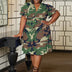 Women Plus Size V Neck Printed Ruffle Sleeve Pocket Dress - PRUSES