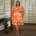 Women Plus Size V Neck Printed Ruffle Sleeve Pocket Dress - PRUSES