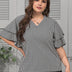 Women Plus Size V - Neck Ruffle Sleeves Striped Blouse | PRUSES - PRUSES