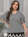 Women Plus Size V - Neck Ruffle Sleeves Striped Blouse | PRUSES - PRUSES