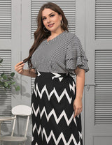 Women Plus Size V - Neck Ruffle Sleeves Striped Blouse | PRUSES - PRUSES