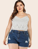 Women Plus Size V Neck Striped Cami Camisole | PRUSES - PRUSES