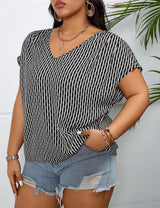 Women Plus Size V - Neck Striped T-Shirt | PRUSES - PRUSES