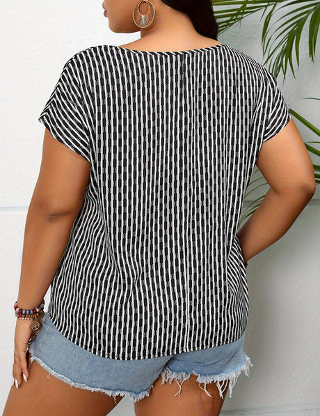 Women Plus Size V - Neck Striped T-Shirt | PRUSES - PRUSES