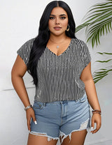 Women Plus Size V - Neck Striped T-Shirt | PRUSES - PRUSES