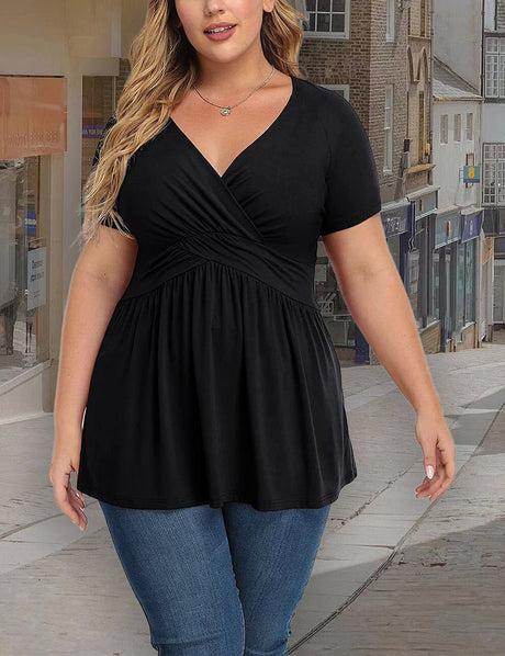 Women Plus Size V Neck Wrap Tunic Short Sleeve | PRUSES - PRUSES