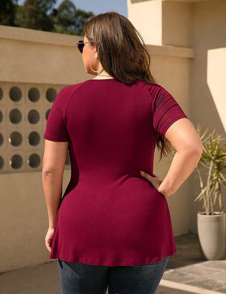 Women Plus Size V Neck Wrap Tunic Short Sleeve | PRUSES - PRUSES