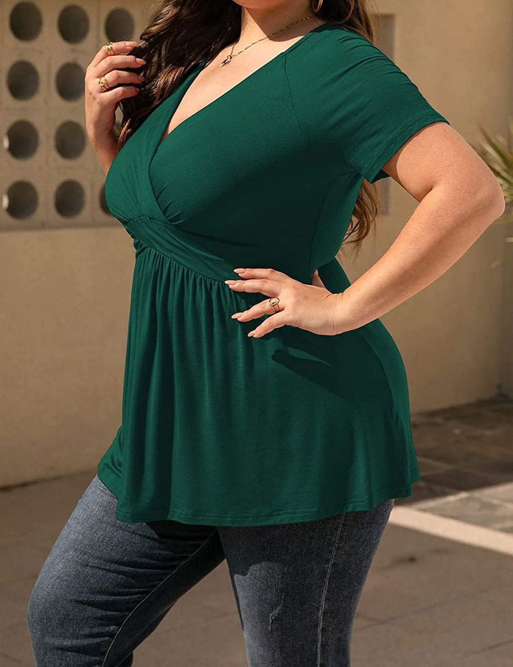 Women Plus Size V Neck Wrap Tunic Short Sleeve | PRUSES - PRUSES